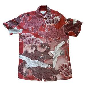 Citron Santa Monica Flying Cranes Waves Shirt Asian Men’s MEDIUM Beautiful Art